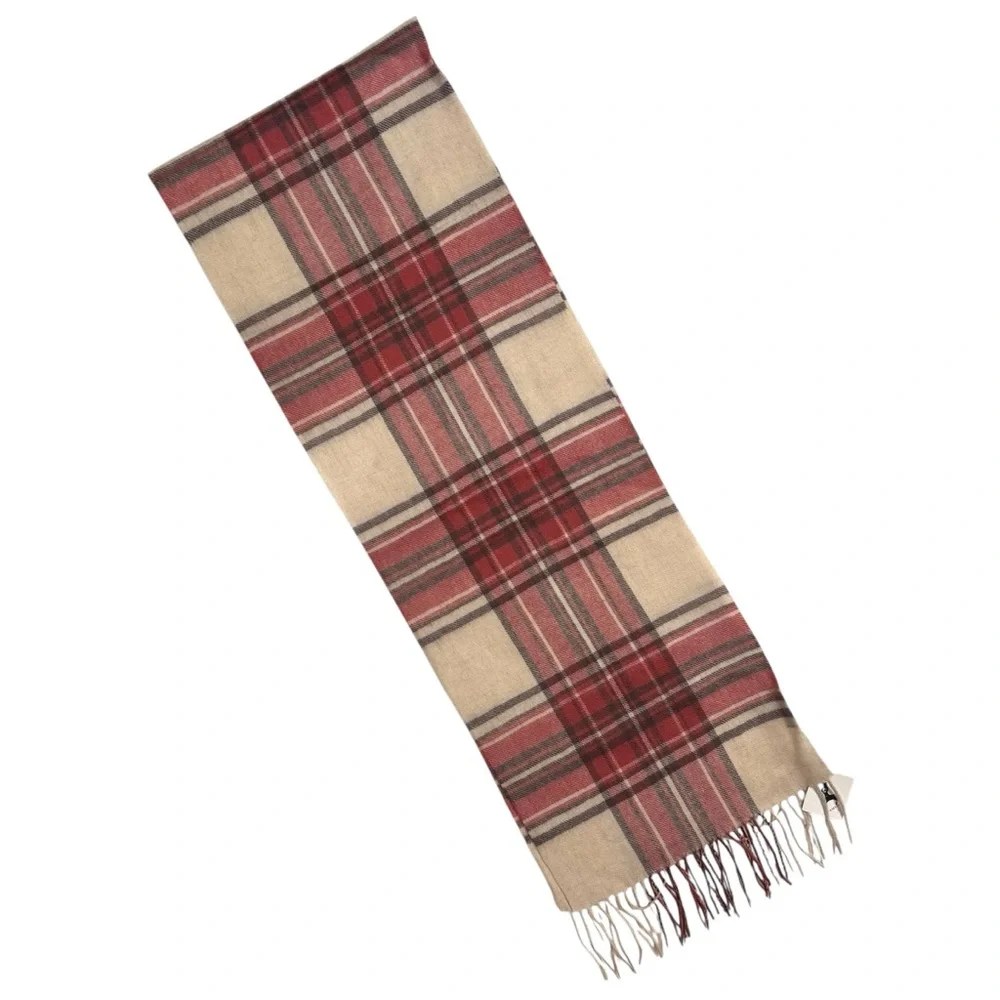 Classic Plaid Scarf - Red and Beige